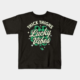 Thick Thighs Lucky Vibes Buffalo Plaid Saint Patrick's Day Kids T-Shirt